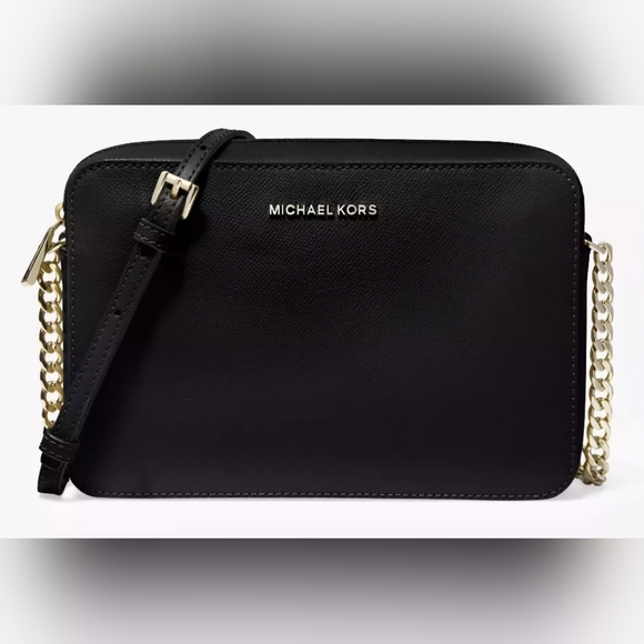 Michael Kors Jet Set Large East West Crossbody Black/Gold Saffiano Handbag Nwt - Picture 3 of 9